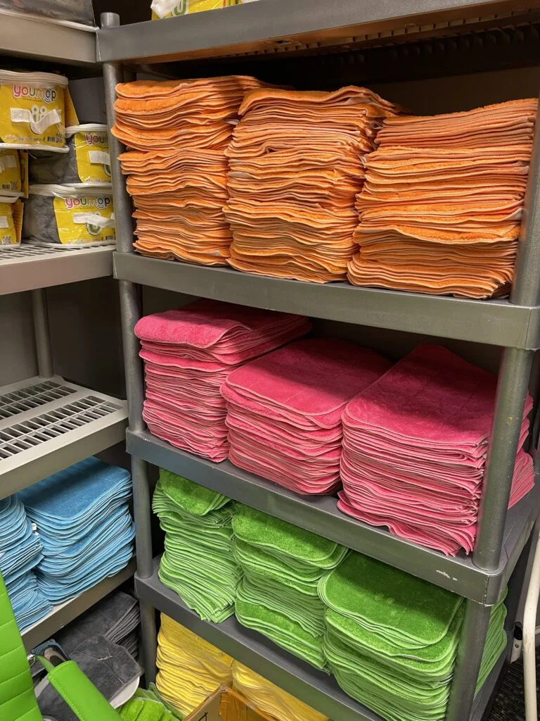 Warehouse storage area packed with stacked Cleaning Items